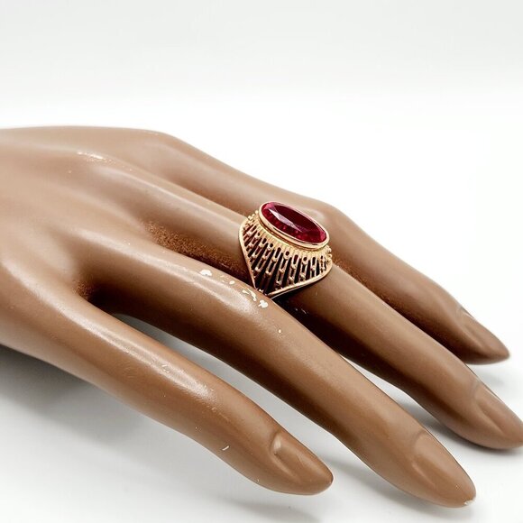 Vintage USSR Soviet Union Art Deco Ruby 583 Solid Rose Gold Ring 6.75 - Picture 8 of 10